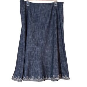 Chancelle Womens Denim A Line Midi Skirt Sz 16 Embroidered Hem Art Wear Trending